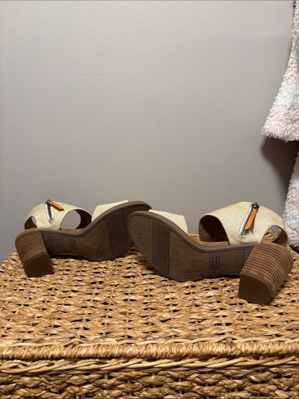 Toms Cream Canvas Dual-Strap Wedge Sandals